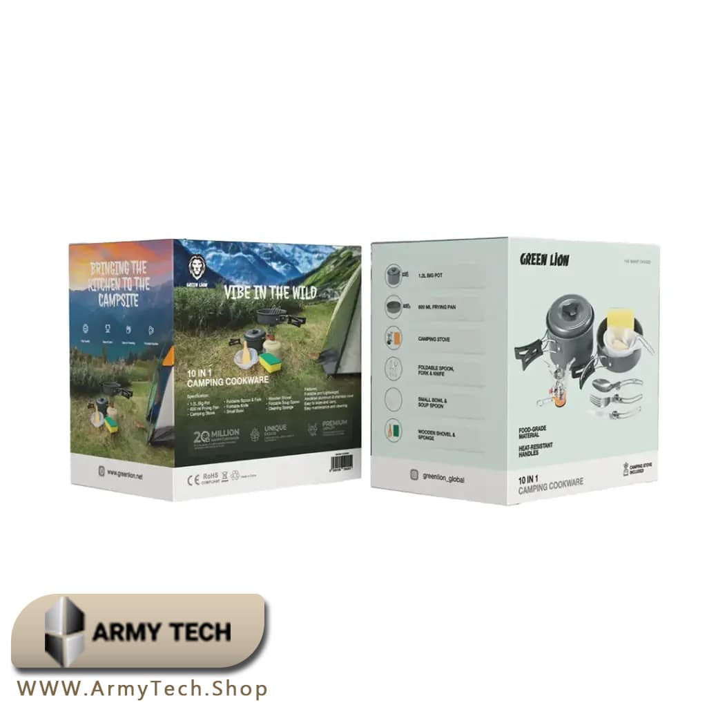 ست ظروف کمپینگ 10 تکه Green Lion مدل Camping Cookware همراه اجاق گاز 2