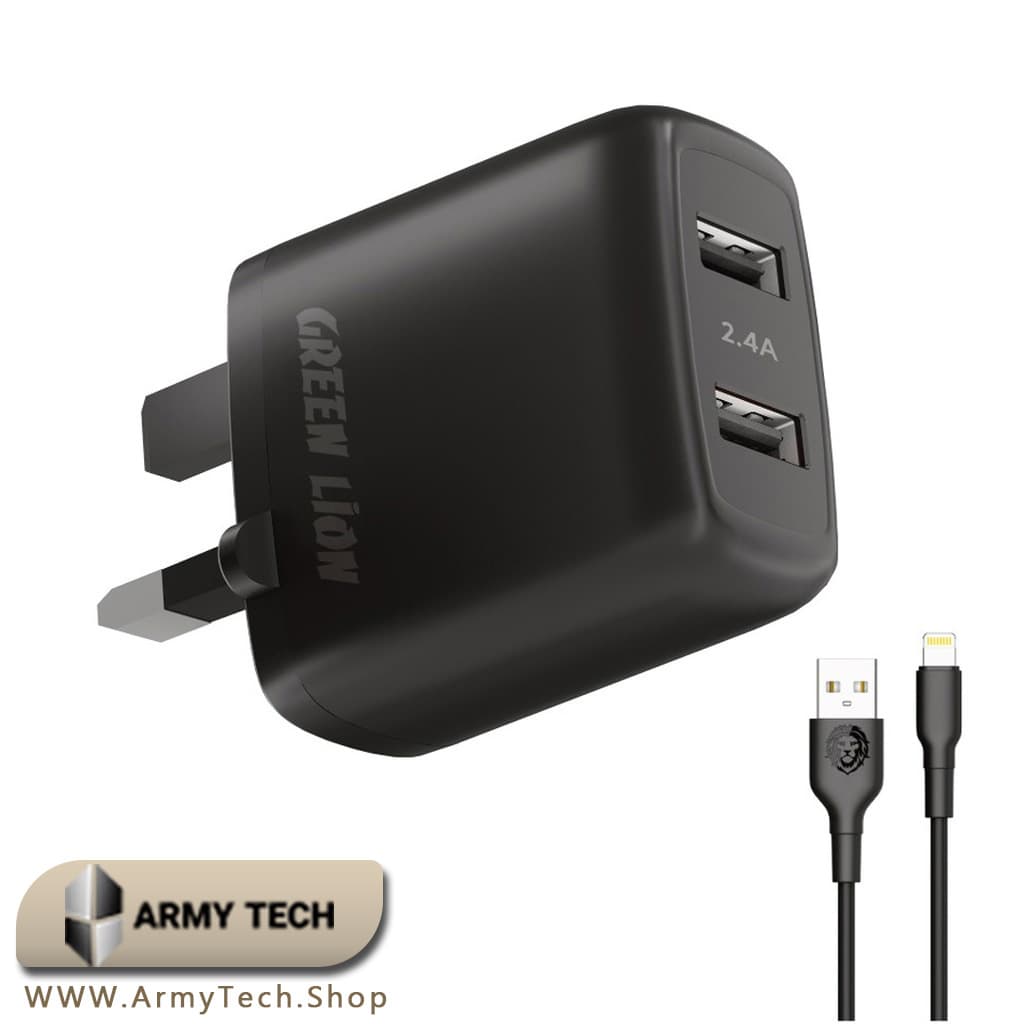 شارژر دیواری دو پورت USB به آیفون گرین لاین 12W Green Lion Dual USB Wall Charger 3
