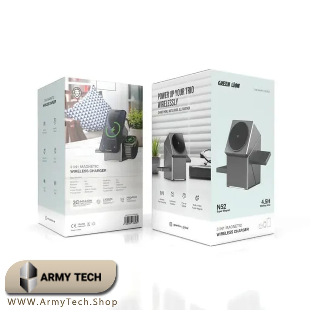 شارژر وایرلس Green Lion Power Trio شارژ سریع 15 وات 3 در 1 3