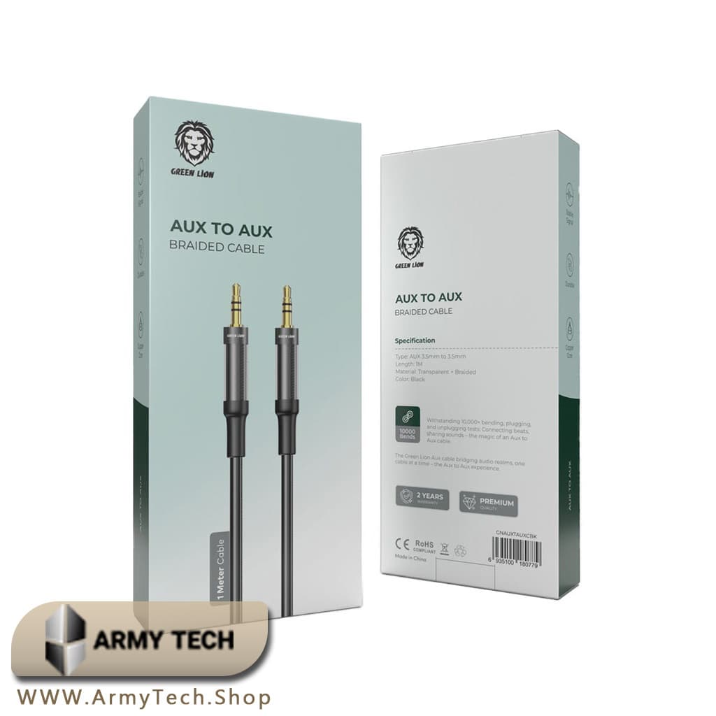 کابل AUX Green Lion مدل GNAUXTOAUXCBK Braided Audio Cable 1m 2