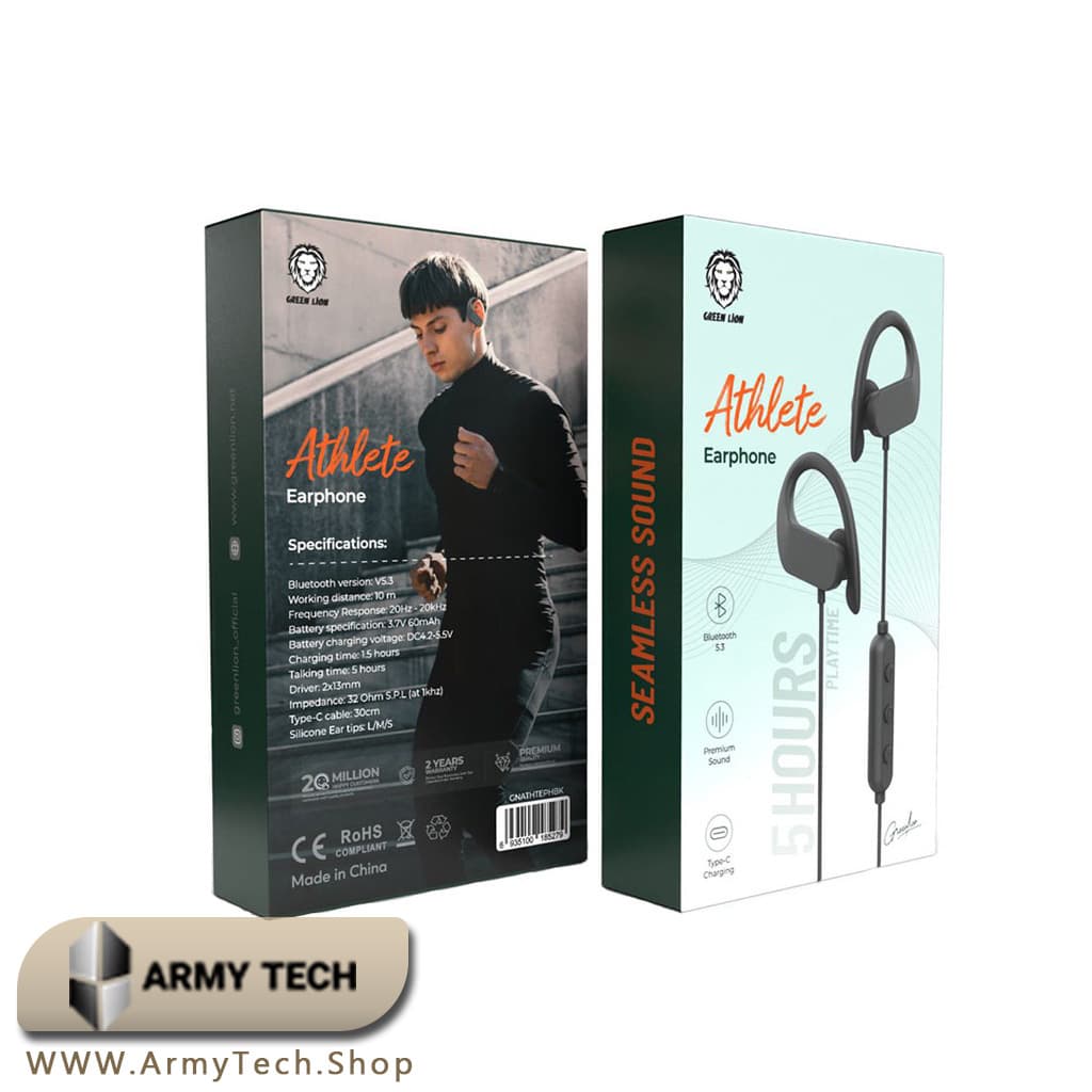 هندزفری بلوتوث Green Lion Athlete مدل  Bluetooth 5.3، 5 Hours، Type-C 2