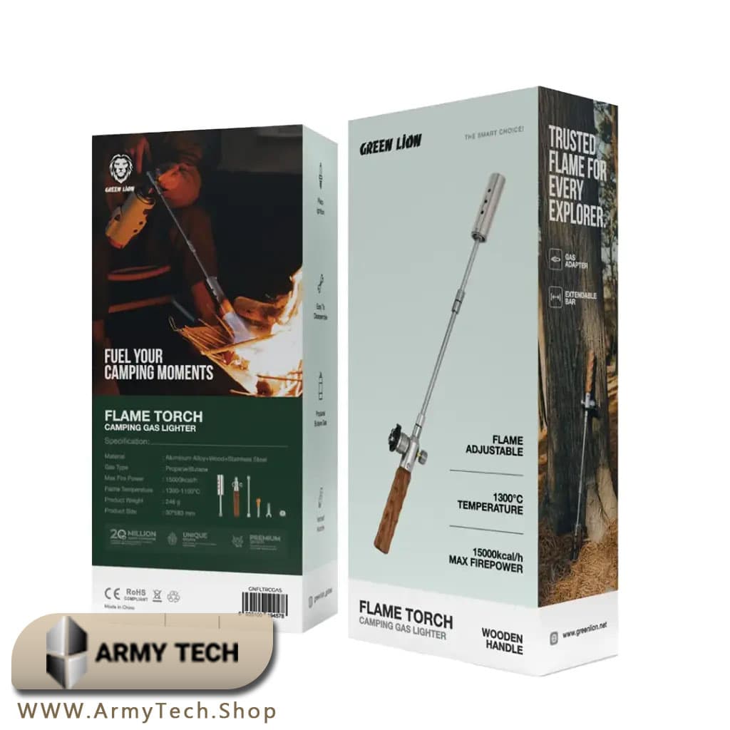 مشعل گازی کمپینگ گرین لاین مدل Flame Torch با دسته چوبی 2
