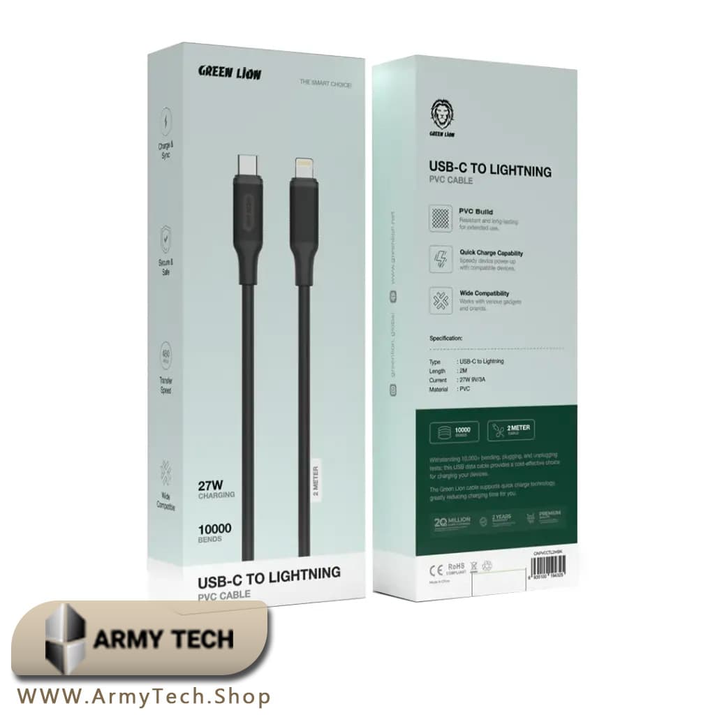 کابل USB-C به لایتنینگ Green Lion مدل GNCPLTC27WCBK PVC Cable 2m 2