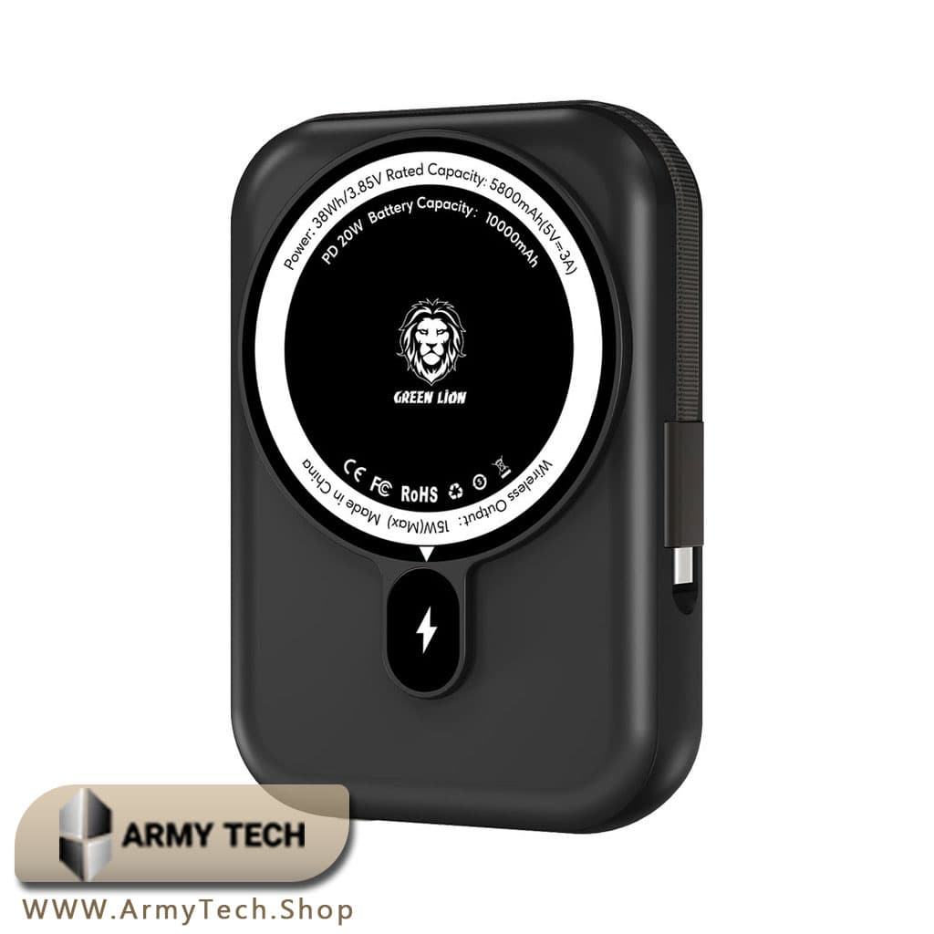 پاوربانک مگ‌سیف Green Lion مدل Monaco ظرفیت 10000 میلی‌آمپر
