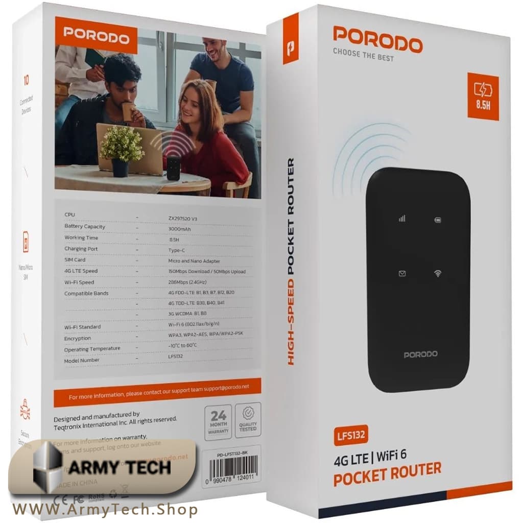 مودم جیبی پرودو 4G LTE WiFi 6 مدل LFS132 باتری 3000mAh 2
