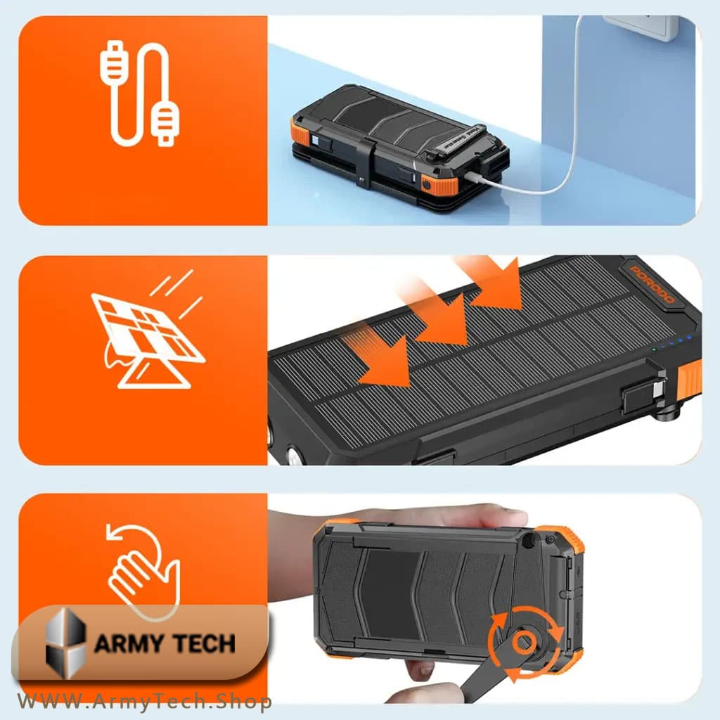 پاوربانک خورشیدی Porodo PB070 ظرفیت 20000 میلی‌آمپر 3