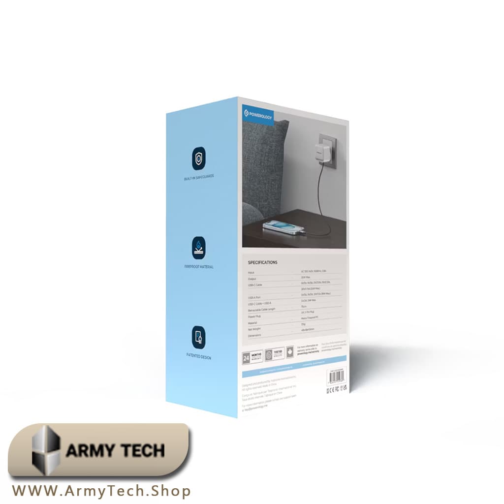 شارژر دیواری پاورولوجی PWC032 GaN 35W Dual Output + کابل جمع‌شونده Type-C 75cm 3
