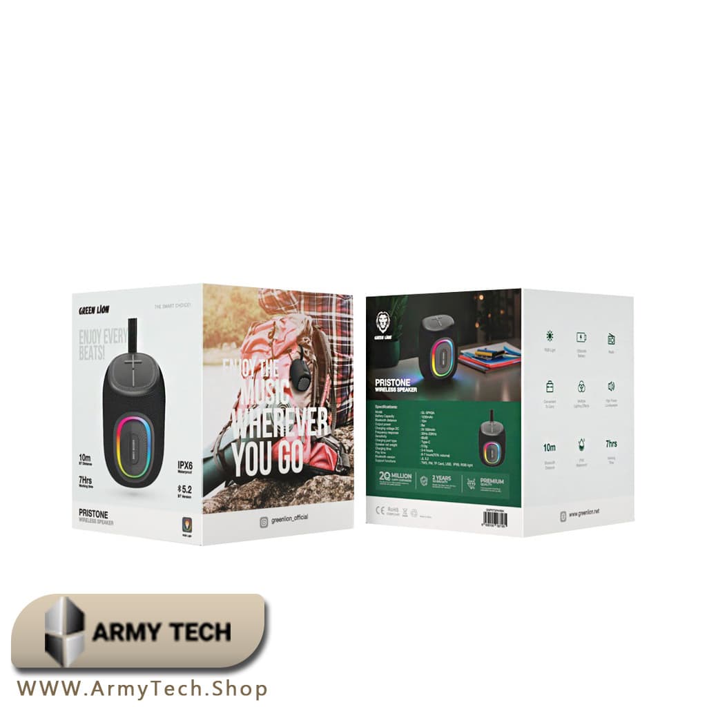 اسپیکر بلوتوث Green Lion مدل Pristone 8W، IPX6 و BT 5.2 2