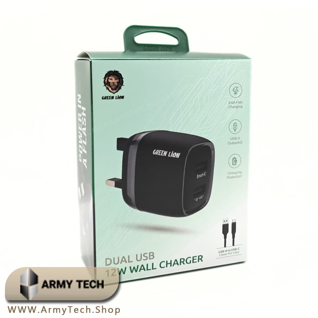 شارژر دیواری دو پورت USB گرین لاین 12W Dual USB + Smart-IC 2