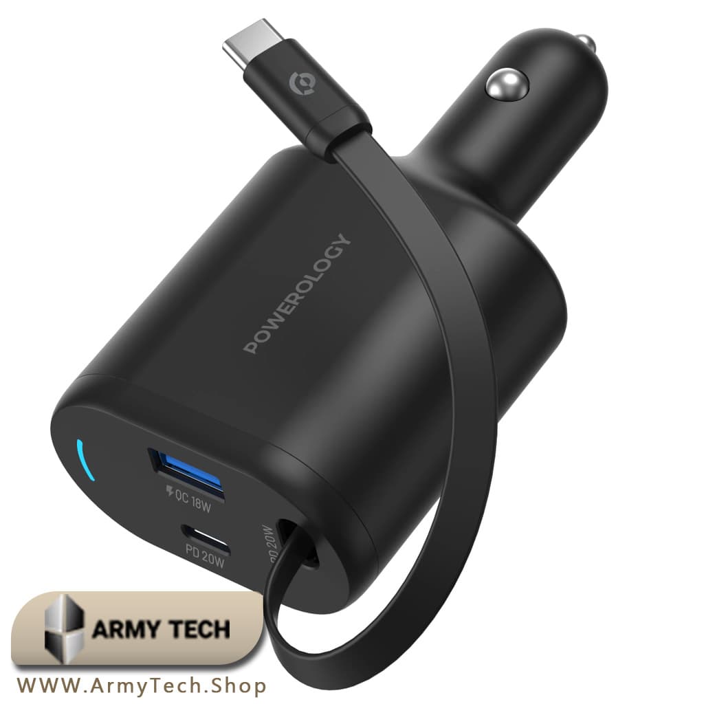شارژر فندکی پاورولوجی PCCSR018 Type-C Retractable 70W (QC30W + PD20W + 20W)