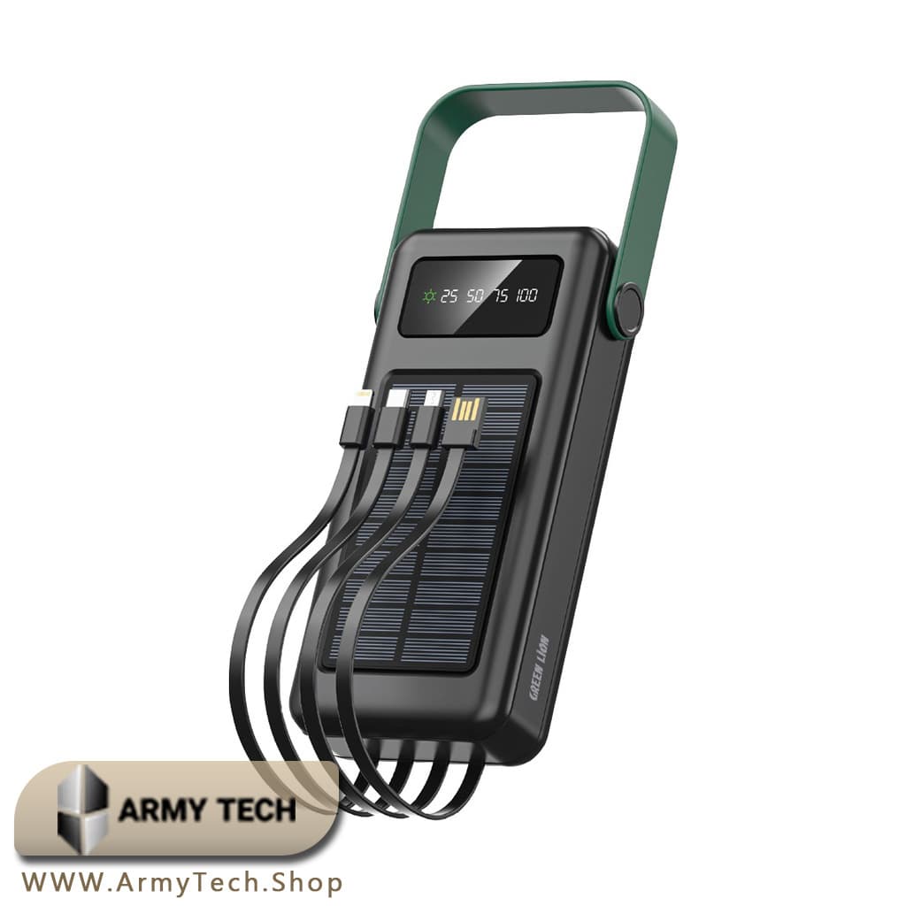 پاوربانک Green Lion مدل Solar Max ظرفیت 30000mAh پنل خورشیدی و کابلهای داخلی
