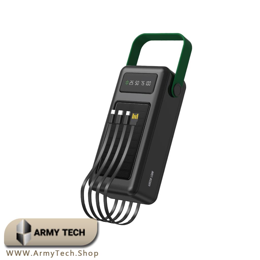 پاوربانک Green Lion مدل Solar Max ظرفیت 50000mAh پنل خورشیدی و کابلهای داخلی