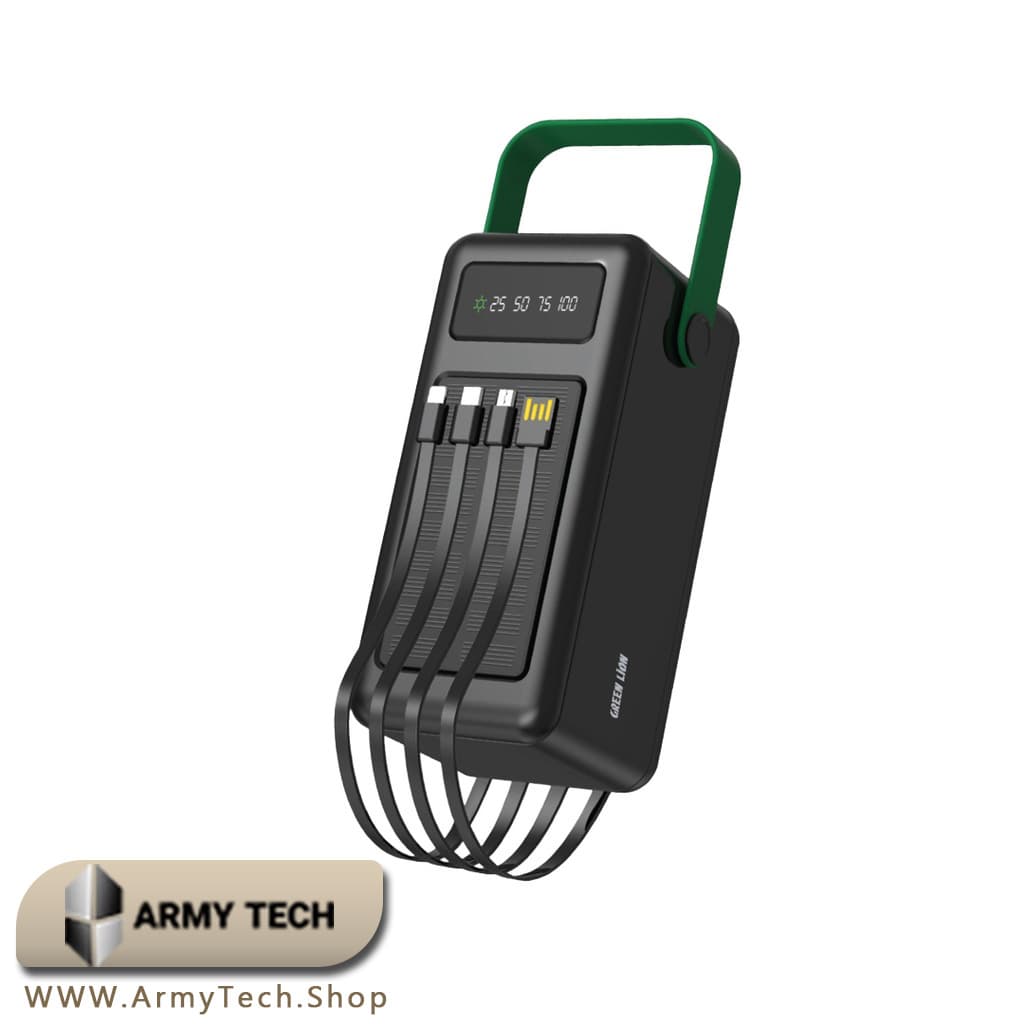 پاوربانک Green Lion مدل Solar Max ظرفیت 80000mAh پنل خورشیدی و کابلهای داخلی