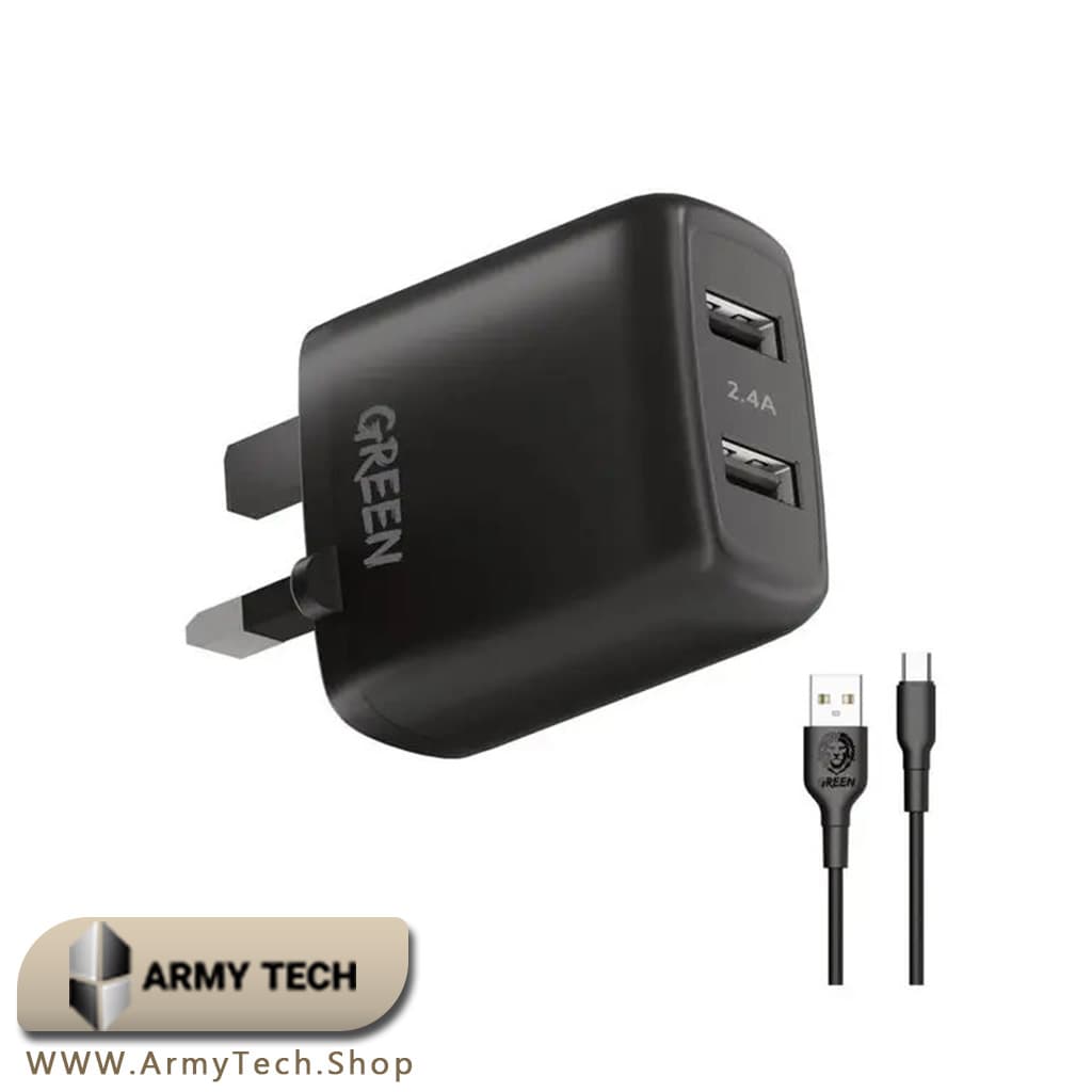 شارژر دیواری دو پورت USB گرین لاین 12W Dual USB + Smart-IC